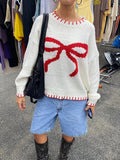 Bow Jacquard Sweater-Outfit