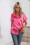Satin Shirt Short-Sleeved Satin Button Shirt Casual Blouse Women's Stock-Outfit