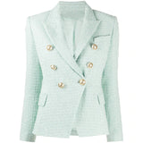 STREET Newest 2022 Designer Jacket Women's Classic Metal Buttons Double Breasted Tweed Blazer Mint
