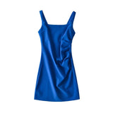 New Pleated Vest Dress Summer Women's Solid Color Square Collar Sleeveless Hip Skirt-Outfit