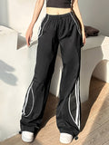 sport black baggy jogging pants with side piping