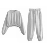 New Basic Short Style Sweater 8417803 Elastic Waist Jogging Trousers Set-Outfit