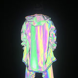 Dazzling Reflective Trench Coat European Size Loose Cloak Laser Luminous In The Long Jacket Jacket-Outfit