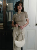 Fongt Short-Sleeved Collar Top 2024 Summer New Thread Tightness Temperament Knitted