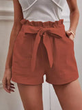 Fongt 2025 Summer Women's Loose Flax Leisure Shorts Pocket Solid Colored High-Rise Broad Legs
