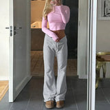 Fongt Wind Cool Sister Simple Basic Straight Tube Hem Pants Waist Draw Rope Tie Casual Pants-Outfit