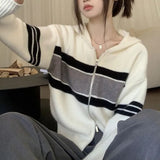 Fongt Contrast Color Long Sleeve Sweater Coat Women's Spring And Summer 2024 New Korean Version Loose Salt Knit Cardigan Top-Outfit