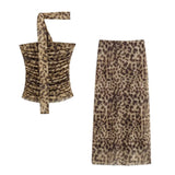 Fongt Summer New Women's Animal Patterned Mesh Tsets + Half-Dress Two Sets