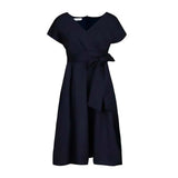 Fongt V-Neck Solid Color Waist Bow Tie With Large Swing Dress Dress Dress Dress Dress Dress