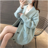 Fongt Medium Long Solid Color Sweater Coat Lazy Wind Cardigan New Twist Sweater Autumn And Winter Sweater Women's Clothing-Outfit