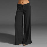 2023 ZANZEA Vintage Elegant Wide Leg Pants Women's Summer Trousers Button Front Zip Turnip Causal Turnip Pantalon 7 703-1-Outfit