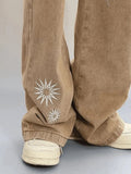 Men's Vintage Wash Embroidered Ankle Flare Jeans-Outfit