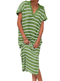 Fongt Summer Dress Women's V-Neck Stripe Low Slit Lapel Long Sweater Even-Outfit