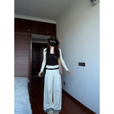 Fongt Rice White Temperament Spliced High-Waisted Casual Pants Women Spring New Small Loose Broad Legs Long Trousers