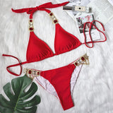 Fongt New Swimsuit Crystal Diamond Swimming Suit Sexy Swimsuit Metal Accessories