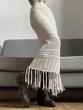 Fringed Crochet Hollow Knit Long Skirt-Outfit
