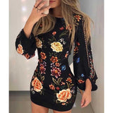 New Positioning Printed Bare-Back Long-Sleeved Dress In Stock-Outfit
