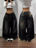 Black Wide-Legged Jeans 2024 New Spring And Autumn Style Middle Waist Style Sagging Jeans-Outfit