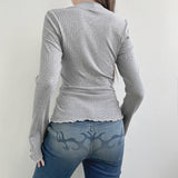 Patchwork Pleat Fungus He Long Sleeve Tee-Outfit