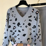 Print Knitted 2 Piece Sets For Women Casual Loose V-neck Sweater Pullovers Outfits And Contrast Color Harem Pants