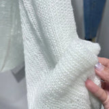 Women Spring Summer Soft Sweaters Cardigans Lady Solid Shawl Female Long Puff Sleeve Short Knitted Coat-Outfit
