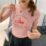 Shoulder Short-Sleeved T-Shirt Female Designer Spice Girl Style Slim Summer T-Shirt Tight Short
