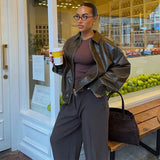PU Leather Zipper Cropped Jacket-Outfit