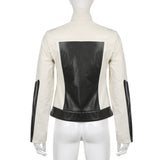 Color Block Zipper Faux Leather Moto Jacket-Outfit