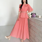 Fongt Wear Women's Summer Dress High-Sense Three-Dimensional Flowers Strap To The Waist Short Sleeve Pressure Folding Blouse High Waist Half-Body Skirt Tide
