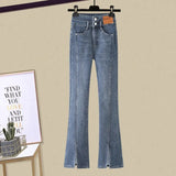 Fongt Slim Hot Girl Top With A Two-Piece Set With Slit Jeans-Outfit