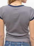 Color Patchwork Short Sleeve Causal T-shirts Crop Tops Summer Streetwear 2023 Women Oneck Slim Fit Basic Tees Shirts-Outfit
