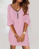 Fongt Explosion Autumn And Winter Simple Solid Color V-Neck Knitted Long-Sleeved Dress Women's Clothing