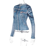 Denim Print Long Sleeve Top-Outfit