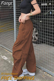 Wide Leg Sweatpants Women Vintage Y2K Punk Streetwear Joggers Solid Low Waist Drawstring Trousers Casual Cargo Pants