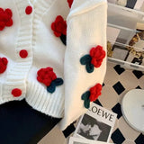 Three-Dimensional Flower Cardigan Sweater Female Short Style Small Fragrant Style Loose Coat With Foreign Style Age-Reducing Sweater-Outfit