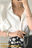 Short Puff Sleeve Blouse Women Korean Elegant Solid All Match Office Lady Casual Shirt 2023 Summer Fashion