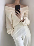 2022 V-Neck Pull Sexy Off Shoulder Sweater Knitted Korean Elegant Lady Winter Spring Women Pullover Jumpers