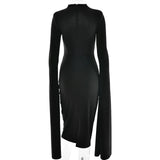 Solid Cape Bodycon Midi Dress-Outfit