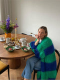 Stripe Long Fuzzy Cardigan-Outfit