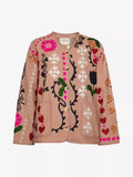Fongt Women's Clothing 2025 New Pink Casual Wind Flowers Long-Sleeved Blouse Single-D Row V-Neck Jacket Woman