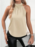 New Summer Satin Vest Women's Solid Color Shoulder-Hanging Sleeveless Blouse-Outfit
