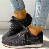 Flat Glitter Sneakers Casual Female Mesh Lace Up Bling Platform Comfortable Plus Size Vulcanized Shoes 2019 Soft