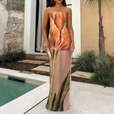 Fongt Spring Dress Women's Fashion Sleeveless Shoulder Stamped Breast Sexy Detender Print Dress