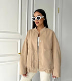 Fongt Years Of Autumn And Winter New Loose Leisure Collar Big Pocket Solid Women's Coat