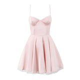 New Satin Three-Layer Three-Dimensional Steel Ring Lace Spliced Sling Dress In Summer-Outfit