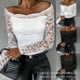 One-Word Shoulder Lace Top-ODL1836 Series-Outfit