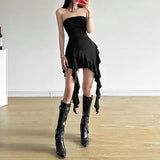 2024 Summer New Women's Fashion Sexy Belt Wrapped Chest Irregular Side