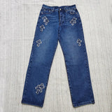 New Crowne Loose Printed Jeans Cross Leisure Straight Tube Loose White Washed Trousers-Outfit