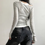 Sense Of Retro Slim Vest Stack Collar Two-Piece Blouse Woman 2023 Slim Shoulder Knitted Long-Sleeved T-Shirt-Outfit