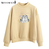 Casual Oversized Sweatshirts Women Cute Cat Print Pullover Autumn Long Sleeve Loose Harajuku Streetwear Korean